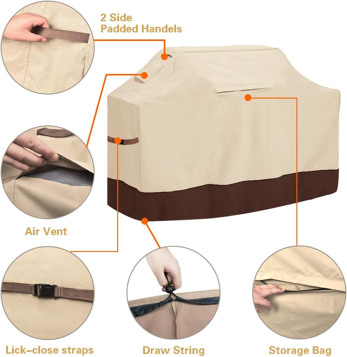 Vailge Grill Cover, 58-inch Waterproof BBQ Cover, 600D Heavy Duty Gas Grill Cover, UV & Dust & Rip & Fading Resistant, Suitable for Weber, Brinkmann, Char Broil Grills and More, Beige : Garden & Outdoor