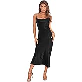 Women's Spaghetti Strap Midi Satin Silk Dresses Slip Cowl Neck Party Cocktail Evening Sexy Dress