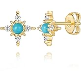 YAUVC Gold Studs Earrings for Women 14K Gold Earrings for Women Studs Earring for womens Four-Pointed Star Inspired Shape with Cubic Zirconia Stud Earring for Womens 10mm