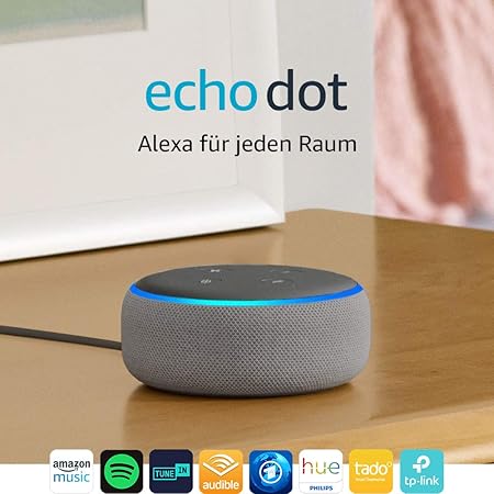 Echo Dot (3. Gen.) Intelligenter Lautsprecher mit Alexa, Hellgrau Stoff