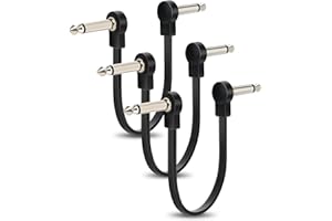 Aqdocvf 3-Pack Professional Guitar Patch Cables - 6 Inch 1/4 TS Flat Ultra-Thin Effect Guitar Pedal Patch Cables (Right-Angle, Black) for Effect Pedal Instrument Cable, Maximize Pedalboard Space