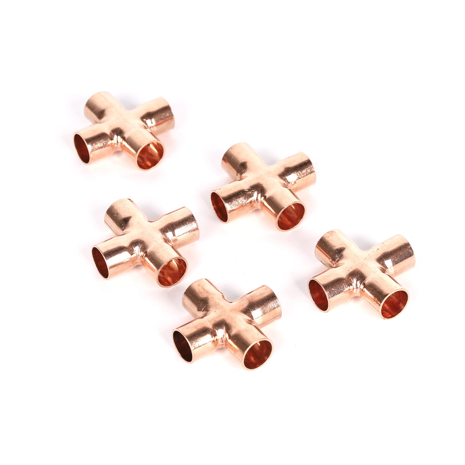 5Pcs 4-Way Copper Cross Union Pipe Fitting Inner Diameter:15mm for Air-Conditioning System Piping Connections Welding