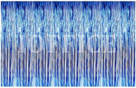 Metallic Blue Foil Fringe Curtains 12 ft X 8 ft. Door Window Curtain Party Decoration (12' x 8', Blue)
