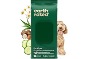 Earth Rated Pet Wipes for Dogs and Cats, Hypoallergenic, Cleaning and Hydrating, for Grooming Paws, Body and Butt, Unscented, 100 Count