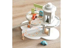 Sdstone Parking Garage for Toy Cars Set, Double Layered Wooden Toys with Elevator, Christmas Birthdays Gift for Toddlers Over 3 Years Old, Organizer Case Shelf for Mini Toy Cars