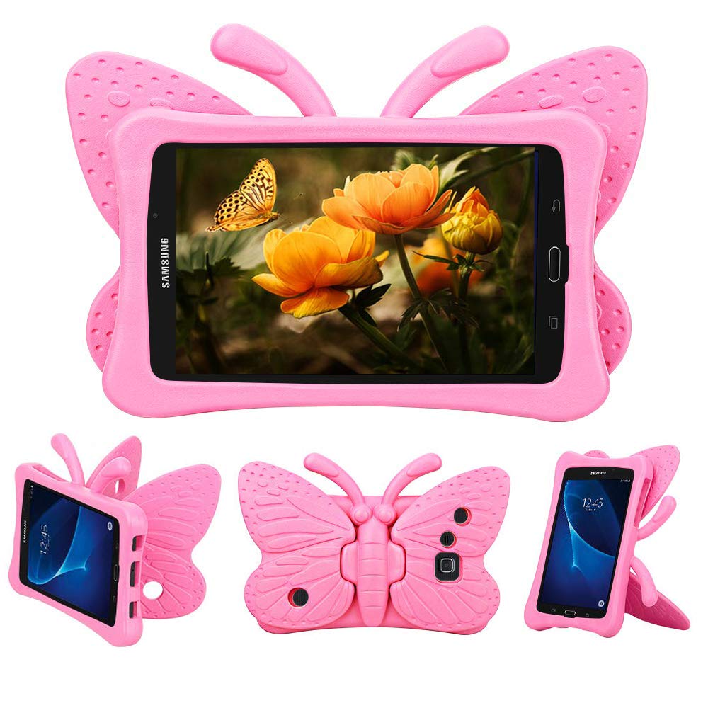 Tading Kids Case for Samsung Galaxy Tab A 7.0 SM-T280 /T285, [NOT FIT Samsung Galaxy Tab A7 10.4" 2020], Cute Butterfly Light Weight Shockproof Protective Stand Cover for Galaxy Tab A 7 inch - Pink