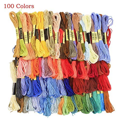 Embroidery Starter Kit Bamboo Embroidery Hoops Set Cross Stitch Hoop Ring Imitated Sewing Scissors 100 Color Embroidery Threads Floss 2 Pieces Aida Cloth Cross Stitch Tools Kit for Sewing