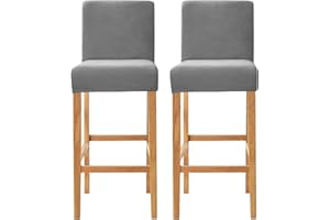 SONNACH Velvet Counter Stool Pub Chair Covers - Removable and Stretchable Slipcovers for a (2, Grey)