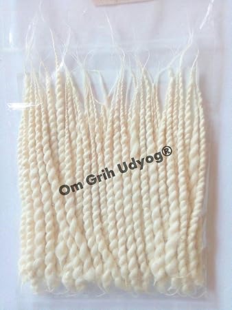 OM PHOOL BATTI Long Cotton Wicks Akhand Navratri Special Jyot (White, Pack of 12)