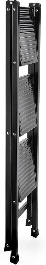 VonHaus Slim 3 Step Ladder Anti Slip Feet 150kg Black Folding view 7