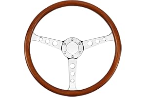 MOTAFAR Universal Racing/Golf Cart Steering Wheel, 15" 6 Bolts Wood Grain Racing Steering Wheel Classic Nostalgia Style with Horn Button Vintage(Mirrored-silver)