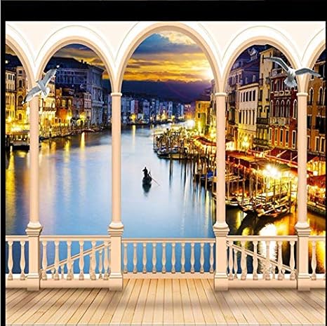 Amazon Co Jp Wuyyii 壁紙イタリアヴェネツィアアートナイト風景アーチリビングルームのソファーの背景大壁画3d壁壁画壁紙 Diy 工具 ガーデン