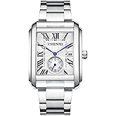 OIDEA Stainless Steel Men's Watch: Square Roman Numerals Analog Quartz Watches for Men Waterproof Date Casual Business Dress Watch