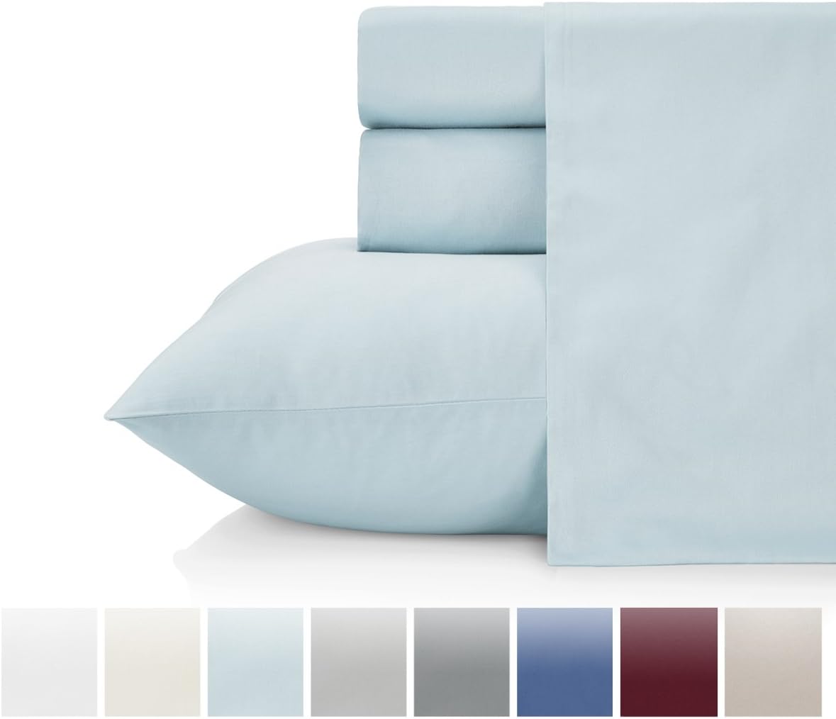 KRISTEX Comfortable 500 Thread Count Bed Sheet Set, 100% Long Staple Pure Natural Cotton Sateen Weave, Soft Luxury High TC Sheets Hotel, Home Bedding Sets (Spa Blue, Queen)