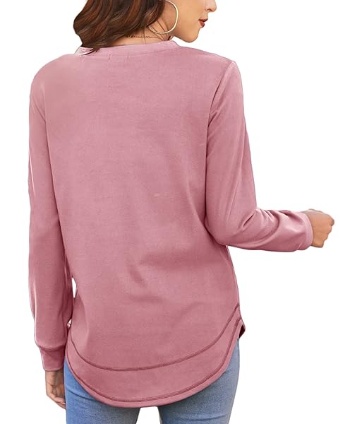 SUPNIER LONG SLEEVE TOPS FOR WOMEN CASUAL COMFY CREWNECK LOOSE FIT SHIRTS BLOUSES PINK S