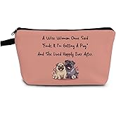 YULUENZE Wise Pug Mom Cosmetic Bag Pug Pattern Pink Small Cute Organizer Bag with Zipper Happy Pug Mom Makeup Bag Present for Pug Mom Pug Lovers Women Friends