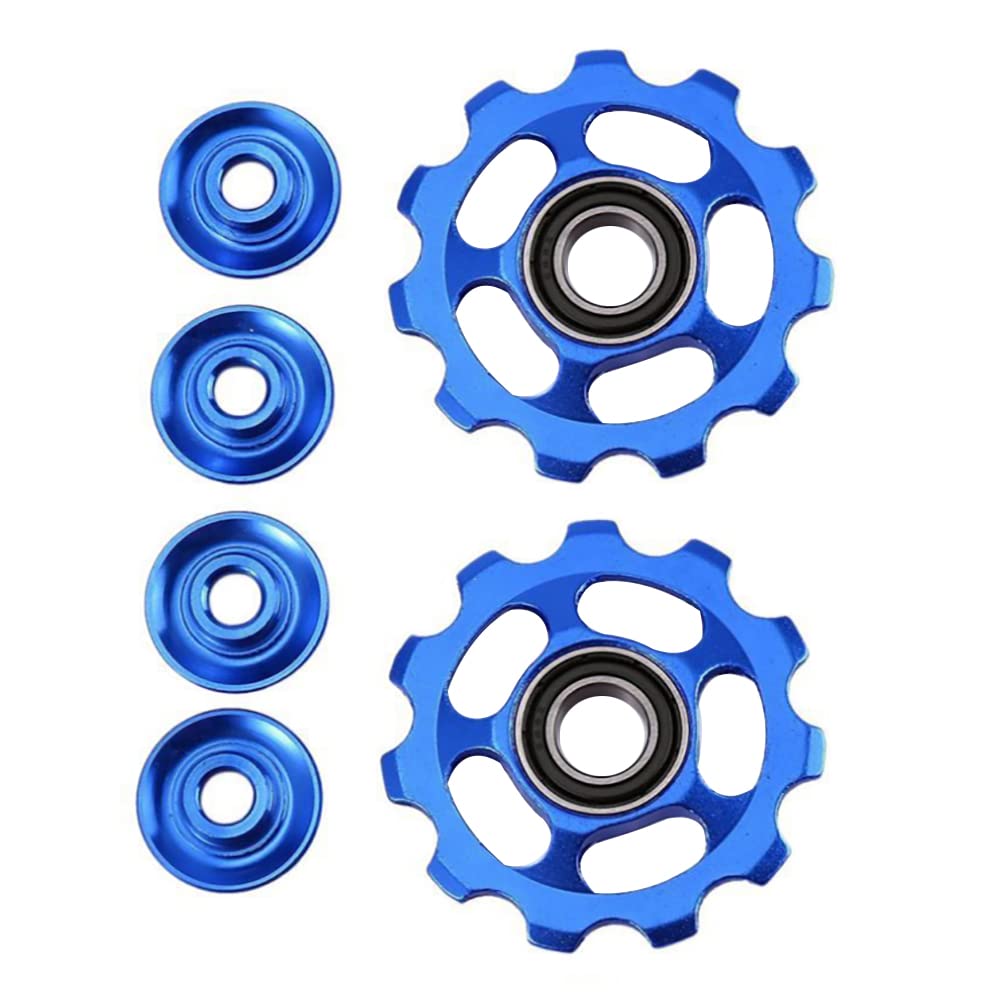 Baceyong 2x Wheel Rear Derailleur Pulley, Road Bike Guide Roller Tensioner Part Cycling Accessory 11T Aluminum Alloy MTB Bicycle, Black Red/Blue/Gold/Red