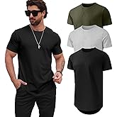 Mancozy Mens T Shirts Casual Hipster Hip Hop Longline Crewneck Tee Shirts