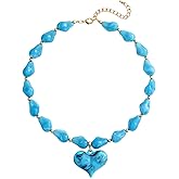 YUJIE Chunky Heart Penadnt Necklace for Women- Exaggerated Statement Puff Heart Necklace with Acrylic Beaded Chain