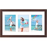 Vittanly 8x14 Picture Frames Collage, Displays 3Pcs 4x6 Pictures with Mat, Collage Picture Frame for Horizontal or Vertical Display, Brown, 1 Pack