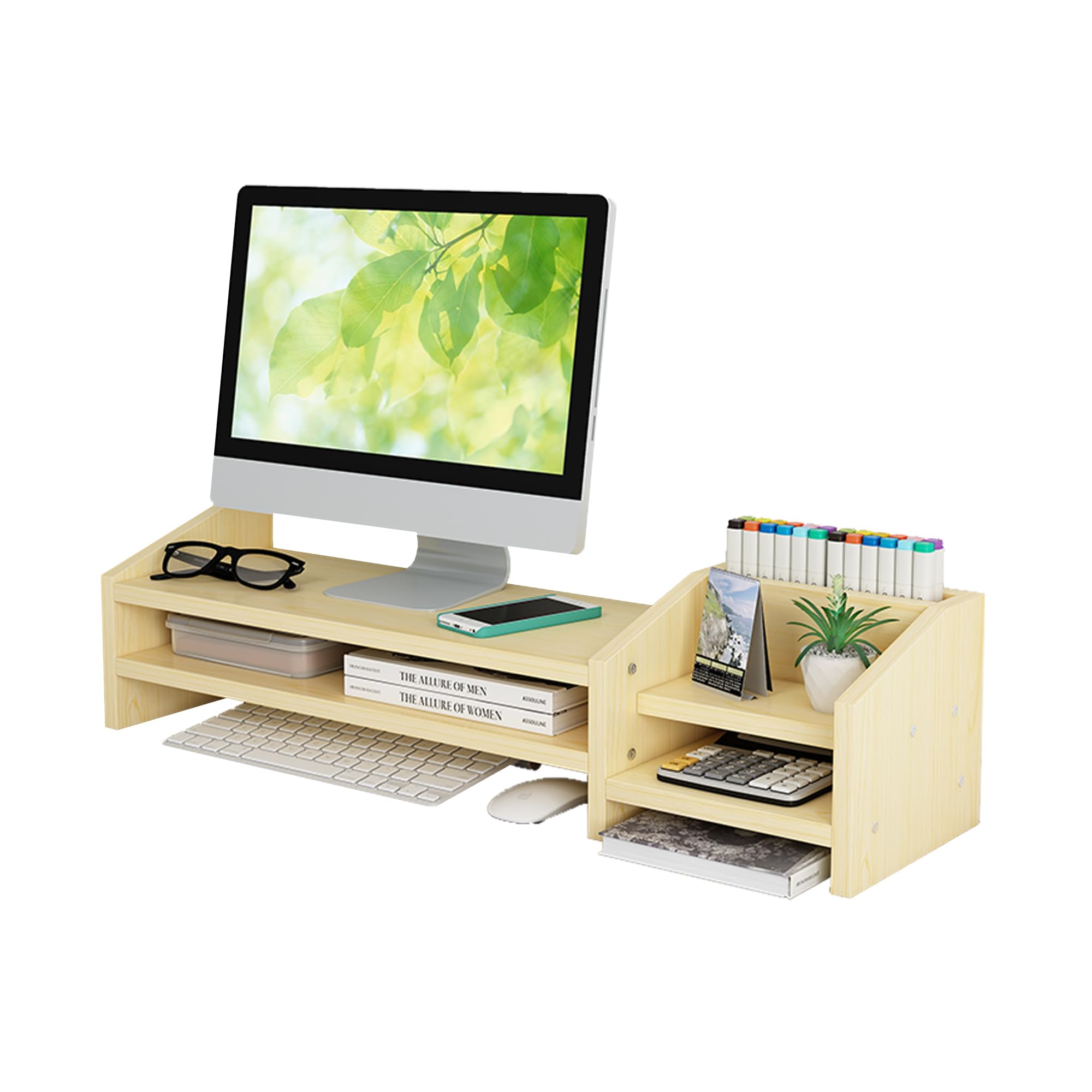 Catekro Monitor Stand Monitor Shelf Computer Booster Stand Computer Laptop Raised Table Desktop Organizer Desktop Computer Mass Storage Shelf Office Storage Space (White Maple Wood)