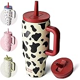 BOTTLE BOTTLE 30 oz Tumbler with Lid and Straw, Stainless Steel Travel Mug, Tumbler with handle, Water Bottle with straw for College Office, Gifts for Women Him Her (Cow)