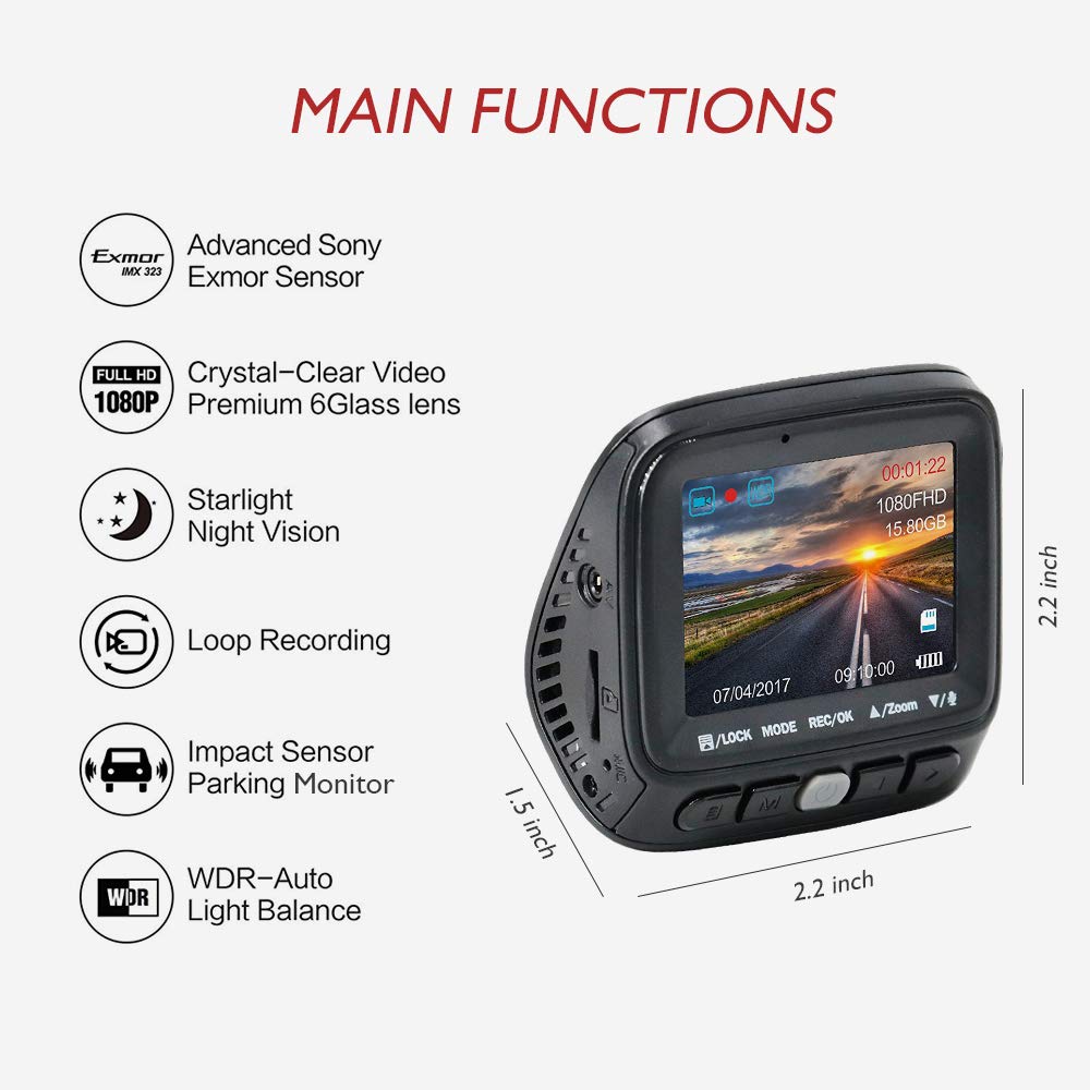 Acumen Dash Cam Camera for Cars Video Recorder Traffic Dashboard with Wide Angle Vehicle Dashboard Camera Recorder Exmor Sensor WDR Loop Recording (Black)