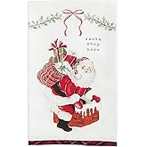Mud Pie Christmas Santa Stop Here Tartan Trim Towel