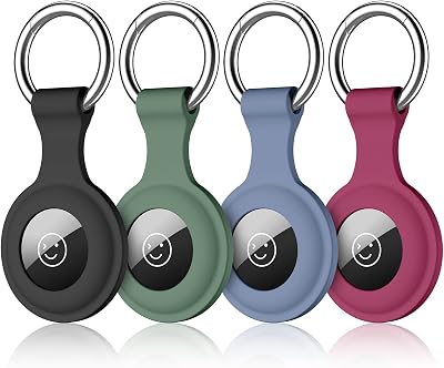 Dirrelo 4pk Silicone AirTag Holder Case Keychain Tracker Protector Black Green