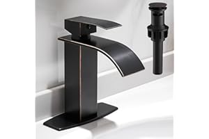 Hoimpro Bronze Waterfall Bathroom Faucet with cUPC Supply Lines, Single Handle Bathroom Sink Faucet with Pop-up Drain, Rv Vanity Vessel Faucet with Deck Plate, Oil Rubbed Bronze, 1 or 3 Hole