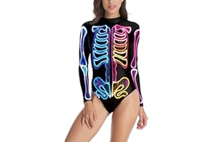 Timemory Halloween Women Digital Skeleton Tight One-piece Swimsuit with Zip-Back