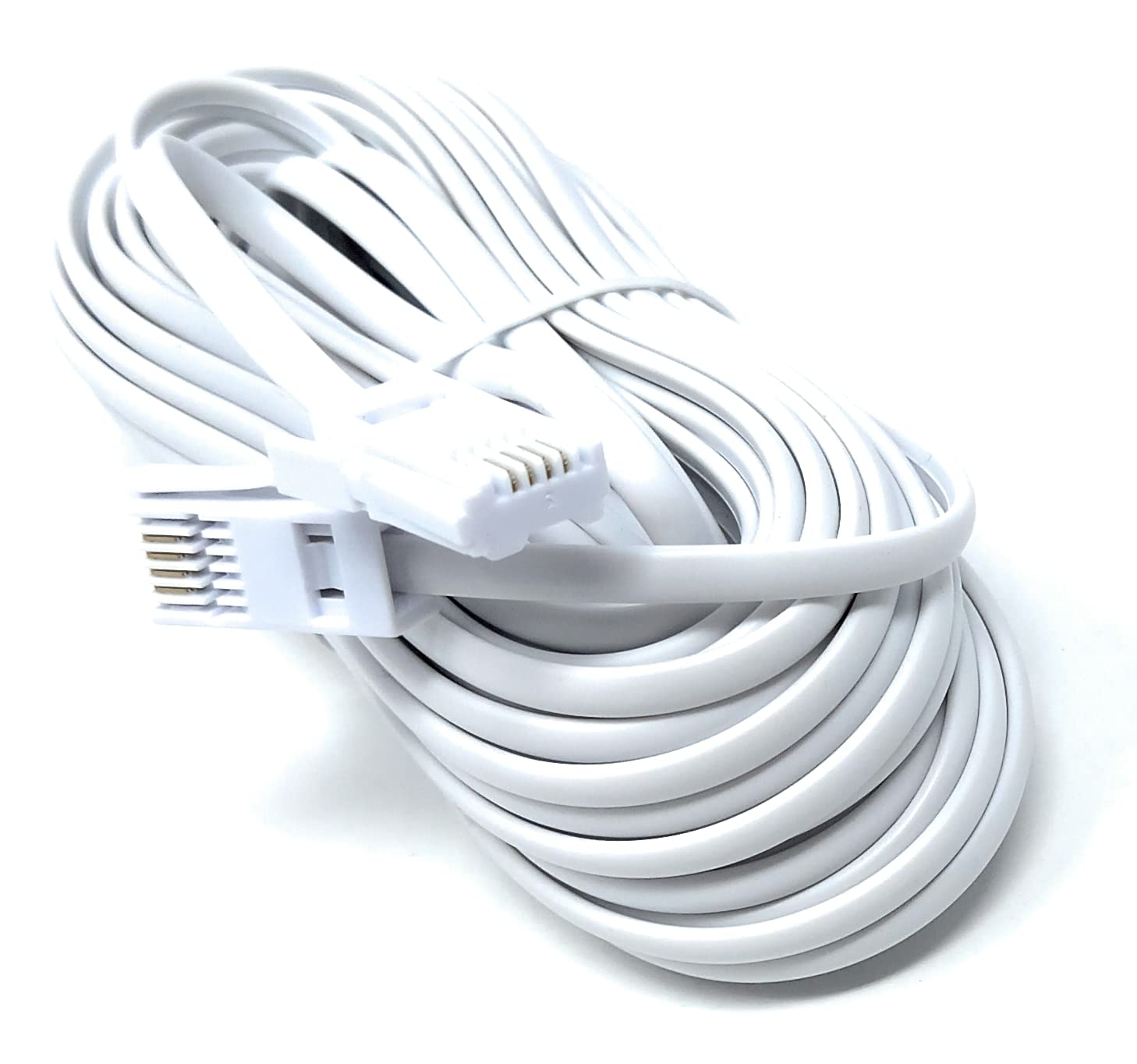 DRUT 15m BT to BT 4 Wire 431A Male to Male Plug Telephone Flat Cable Lead 0.5ft White