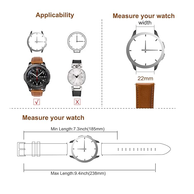 Gear s3 Correa Cuero 22mm para Reloj Samsung Galaxy Watch 46mm ...