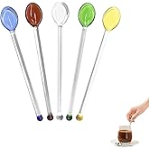 Glass Stirring Rods, 5.5 Inch Heat-Resistant Borosilicate Glass, Straight Handle Bar Spoon for Espresso, Cocktail, Coffee & Tea - Practical Mixing Tool, Set of 5