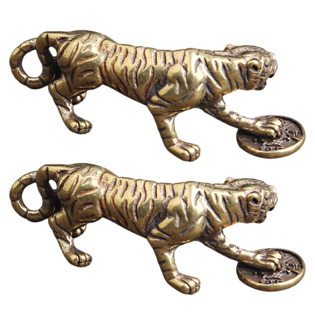 2pcs Chinese Fengshui Handmade Brass Tiger Statue Lucky Statues Desktop Figurine Home Office Decor Housewarming