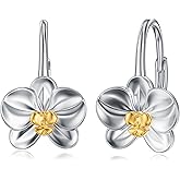 MONGAS Orchid Plumeria Earrings Sterling Silver Orchid Plumeria Leverback Earrings Flower Jewelry Gifts for Women