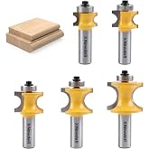 Newdeli 5Pcs Bullnose Router Bit Set 1/2 Inch Shank - Radius 1/8" 3/16" 1/4" 5/16" 3/8" - Carbide Bearing Half Round Edge Router Bits for Door Table Cabinet Shelve