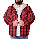 SONICDEGREE Big and Tall Flannel Jacket for Men Plaid Fleece Hoodie Zip Up Sherpa Lined Winter Coat, 2XL-8XL Plus Size
