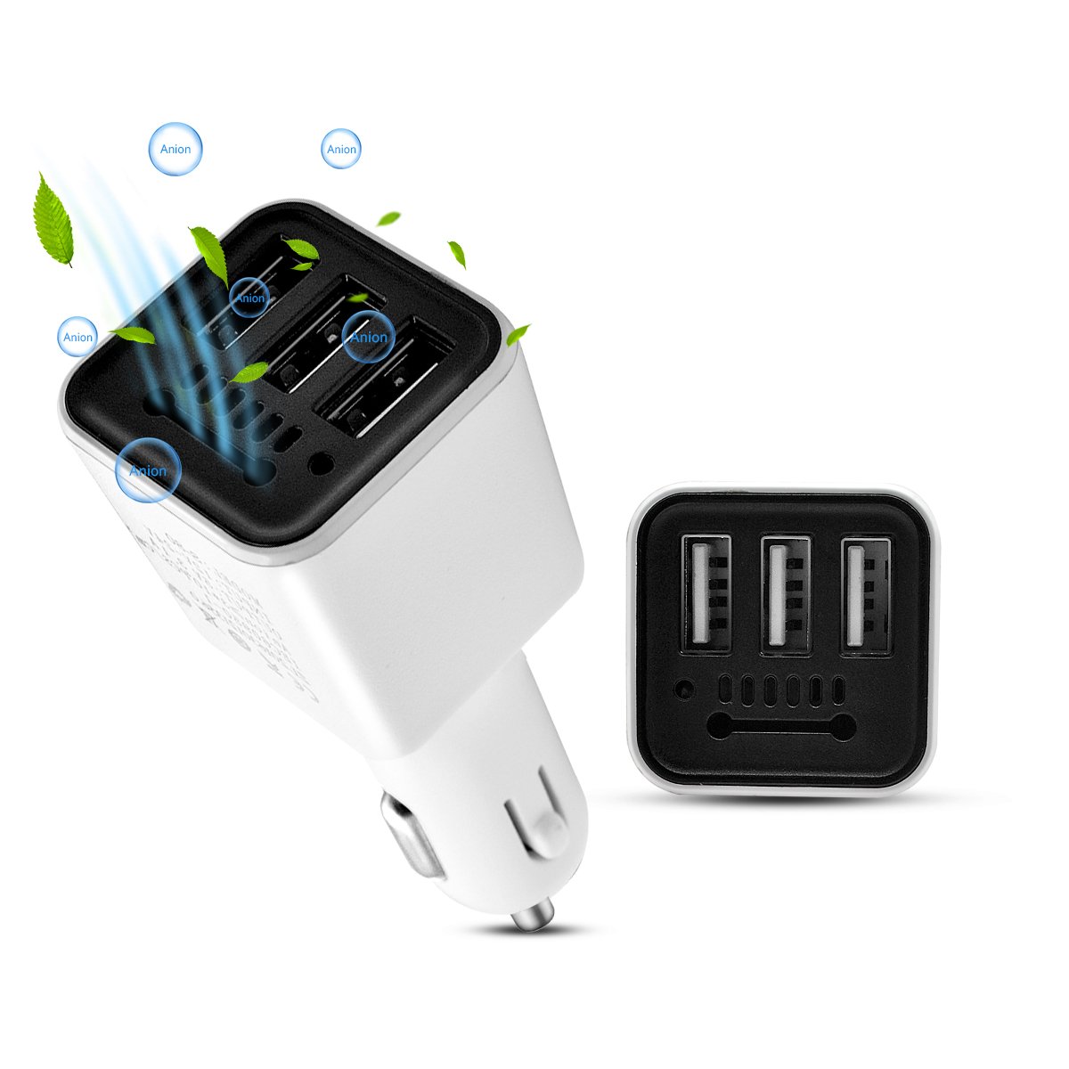 Cargador de coche con ambientador iónico incluye  puertos USB incluye purificador de