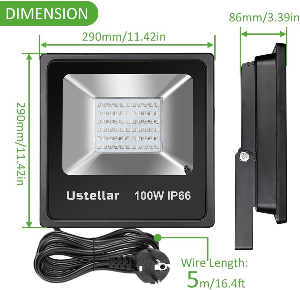 Ustellar 100W Foco LED RGB Exterior con Control Remoto de 16 ...