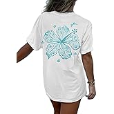 Women Teens Oversized Graphic Tee Shirts Y2k Short Sleeve Floral Aesthetic Tshirt Top Summer Cute Preppy Clothes