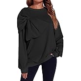 Fisoew Womens Oversized Sweatshirt Bow Tie Long Sleeve Crewneck Casual Fall Pullover Tops