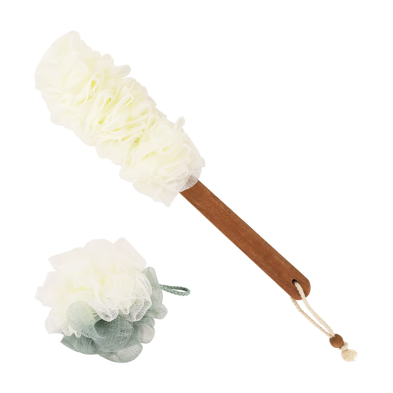 Teak Wood Long Handled Loofah, Body Puff Shower, Loofah on a Stick Bamboo, Back Loofah for Bathroom Shower by Nothing burger