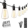 Brightown Outdoor String Lights with Remote, 38FT LED Patio Lights with 16 Shatterproof ST38 LED Bulbs, Waterproof Outside Hanging Lights for Backyard Garden Porch Party Decor, 2700K