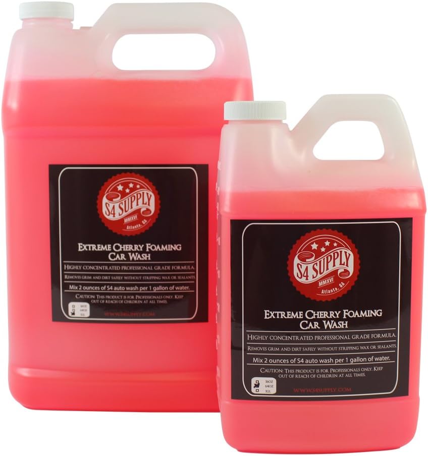 S4 Foaming Cherry Car Wash Soap - Grit Cleaning Foam Car Wash Shampoo - Safe on Wax Car Soap / Car Shampoo for the Carwash and Power Automotive Carwashes - (64 oz)
