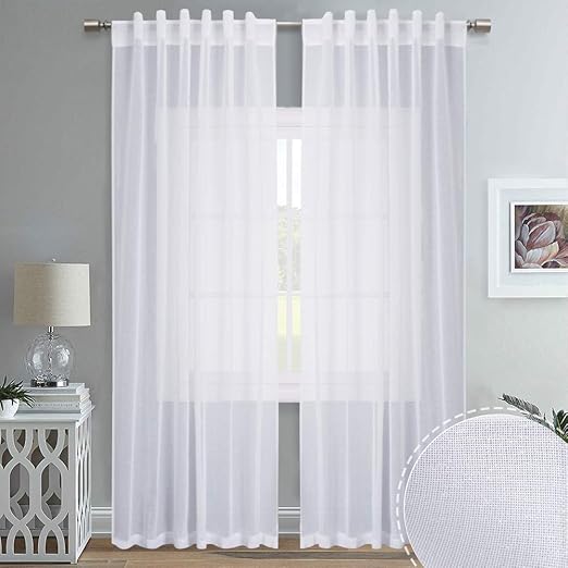 Amazon Com Ryb Home Decor Linen Like Sheer Curtains With Rod