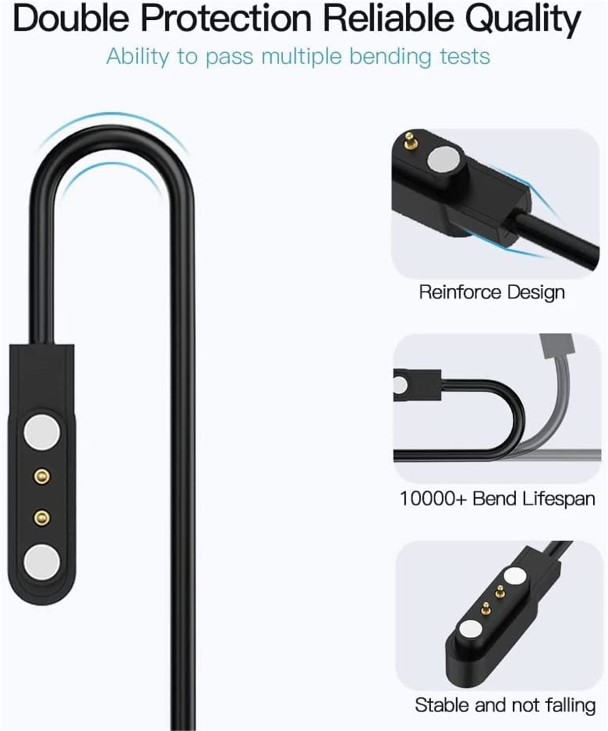 Aliwisdom Smart Watch Universal Charger Magnetic, da fit Smartwatch Accessories 2 Pin Magnetic Suction Replacement Charger for Smart Watch, Cable Contact pin spacing Compatible 2.54mm - 2.84mm