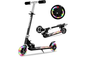 TENBOOM Scooter for Kids Ages 3-12 - Kids Kick Scooters with Led Light Up Wheels & 3 Levels Adjustable Handlebar, Lightweight