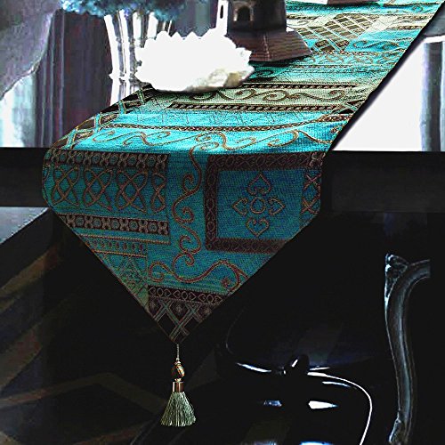 Artbisons Table Runner Blue Abstract 95x13" Thickly Soft Luxury Handmade Tablerunner