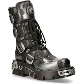 New Rock 591-S2 Women's Boots Black Flame Metallic Black Leather Goth Punk Biker Fashion 3